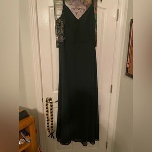 Green and Gold a line evening gown with vneck